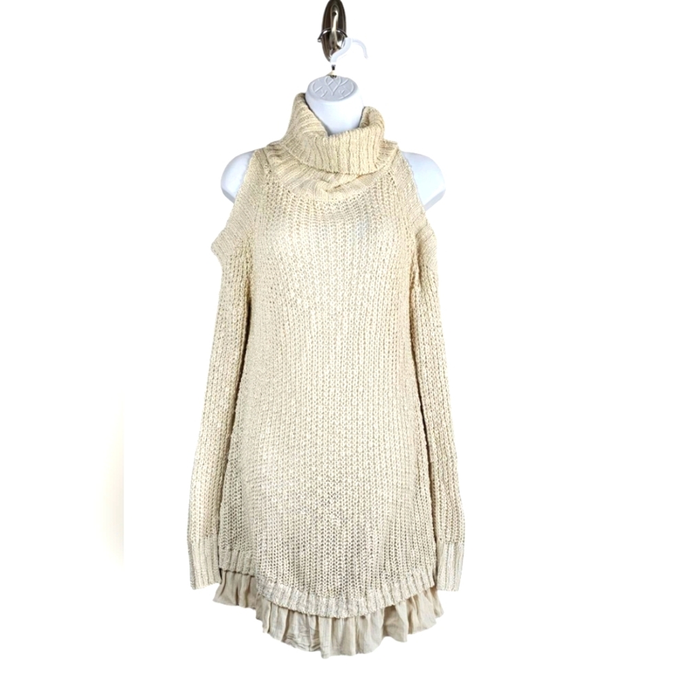 EASEL Women's Cold Shoulder Cowl Neck Sweater Size M/L